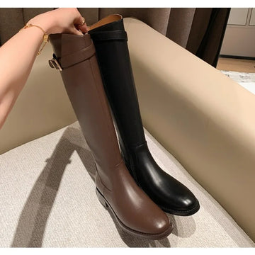 Xajzpa New Women's Black Elegant with Low Heels Shoes Long Brown Boots Winter Knee High Shaft Stylish Lastest Price Goth
